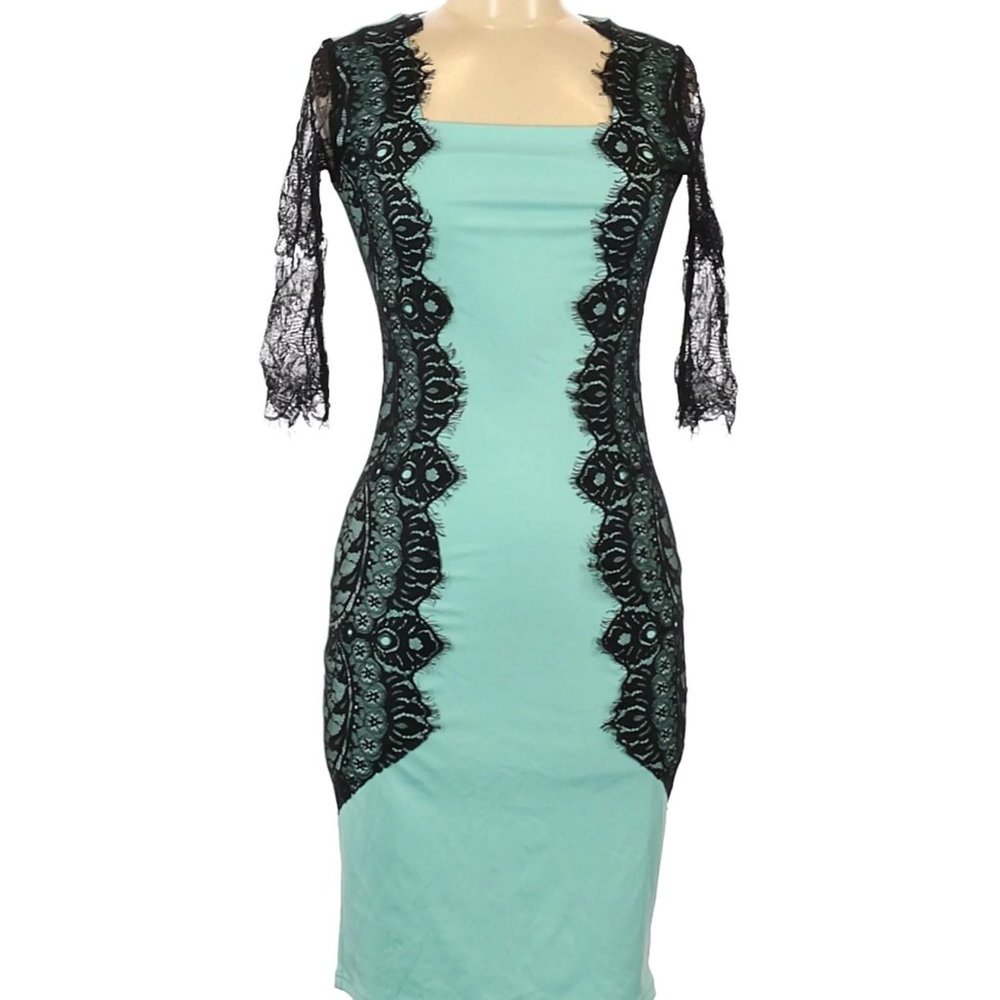 Mint color designer long sleeve cocktail dress - Picture 1 of 2